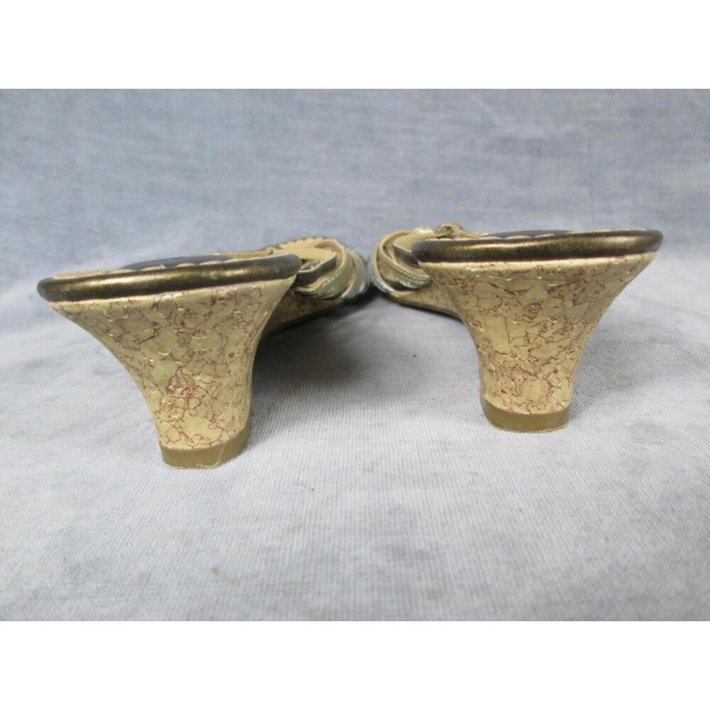 Hush Puppies Sandals Womens 6M Metallic Leather Slides Floral Insole Wedge Heels - Picture 4 of 8